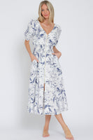 Puff Sleeve Print Midi Dress