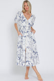 Puff Sleeve Print Midi Dress