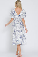 Puff Sleeve Print Midi Dress