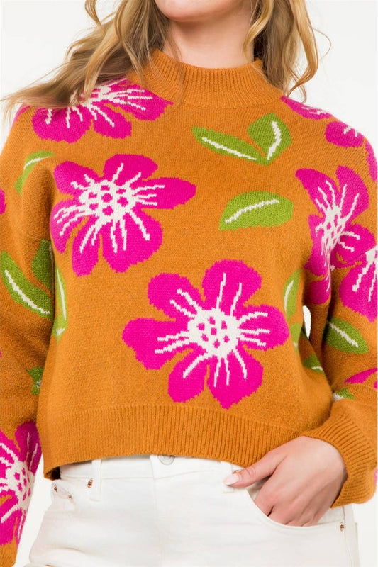 Floral Mock Neck Knit Sweater