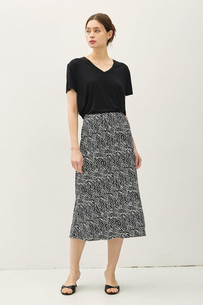 Black Floral Print Midi Skirt