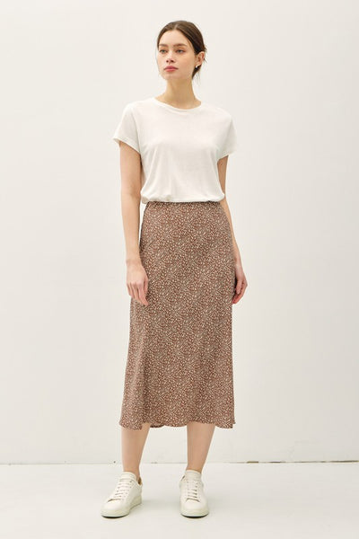 Mocha Floral Print Midi Skirt