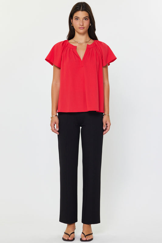 Split Neck Flutter Sleeve Blouse