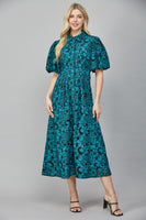 Bubble Sleeve Eyelet Lace Dress
