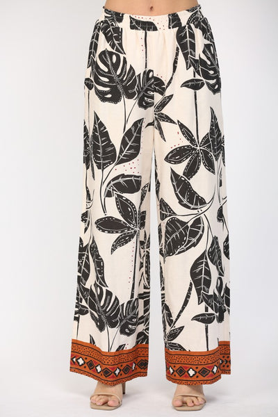 Tropical Print Linen Blend Pants