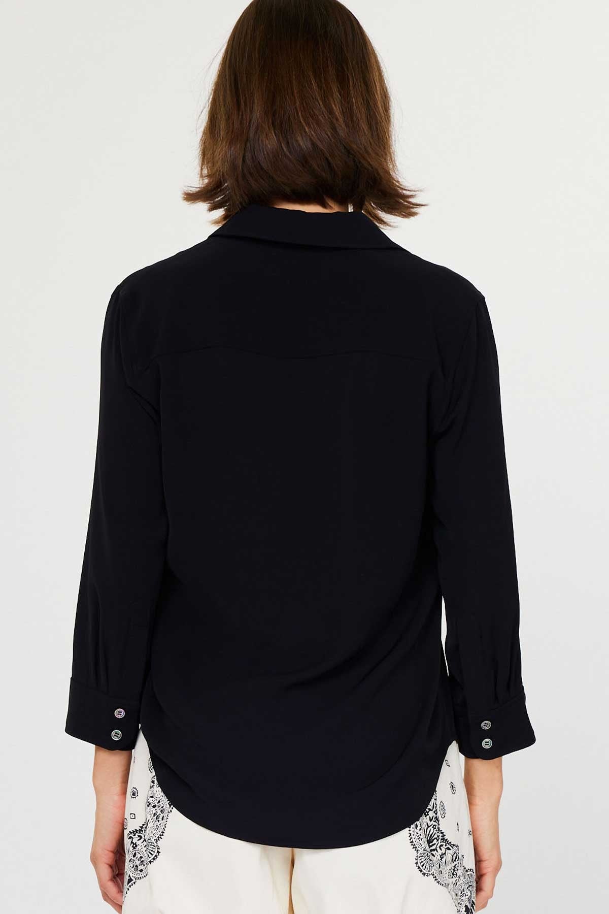 3/4 Sleeve Button Down Blouse Black
