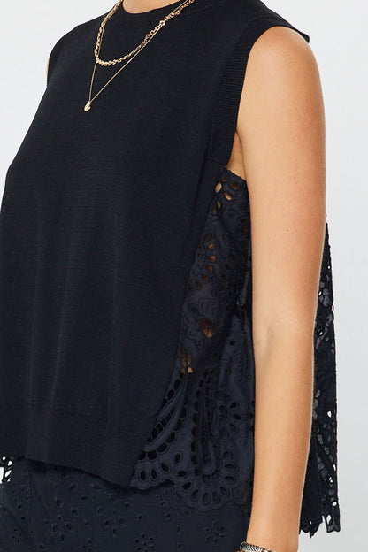 Pleated Eyelet Back Sleeveless Top