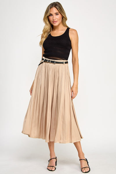 Gathered Midi Skirt with Belt