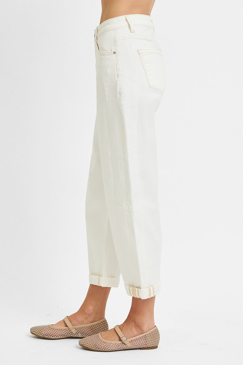 High Rise Cuffed Barrel Pants
