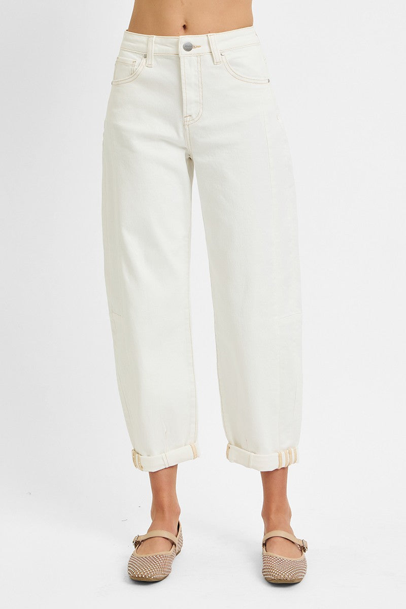 High Rise Cuffed Barrel Pants