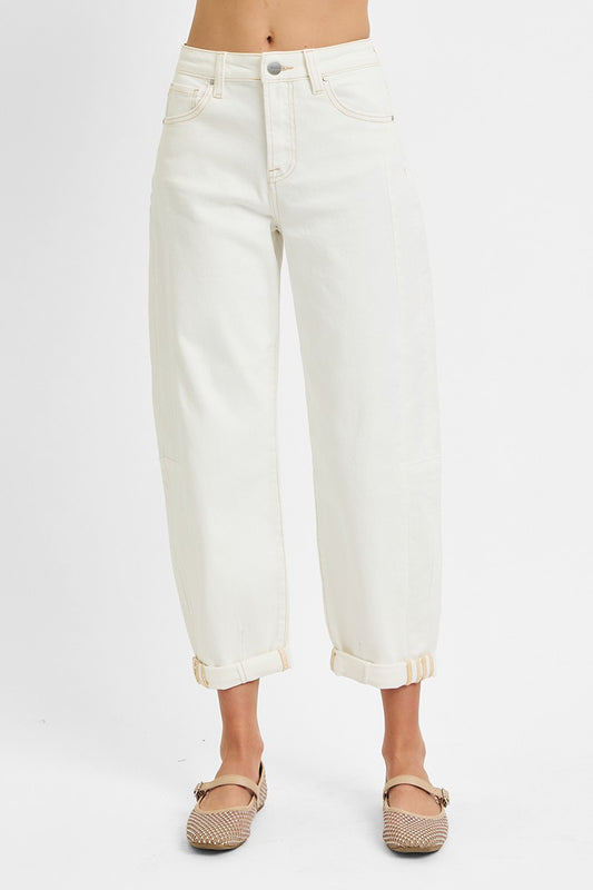 High Rise Cuffed Barrel Pants