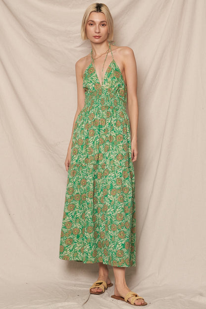 Floral Print Halter Dress with Lurex
