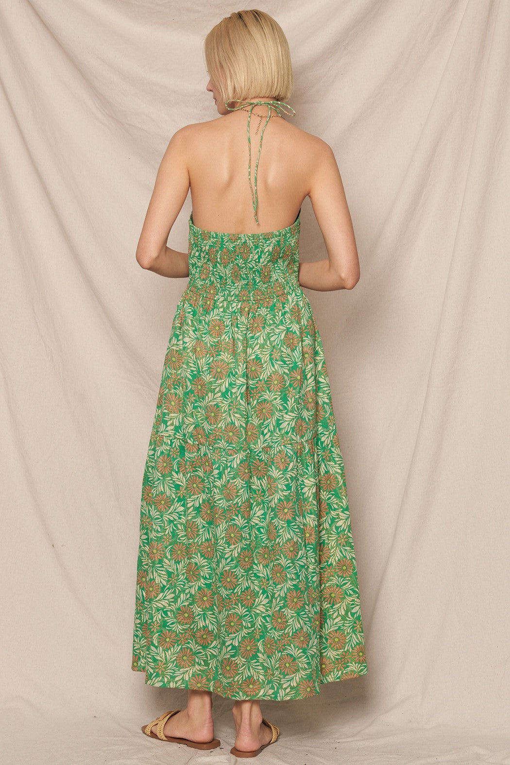 Floral Print Halter Dress with Lurex