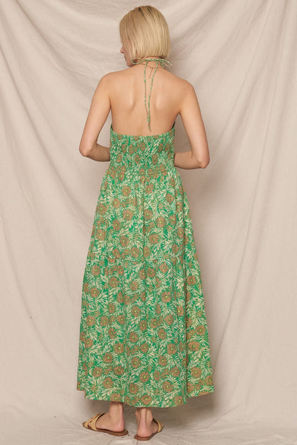 Floral Print Halter Dress with Lurex
