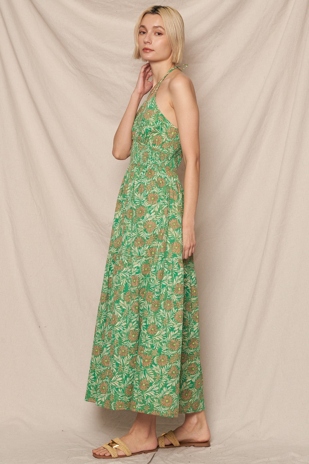 Floral Print Halter Dress with Lurex