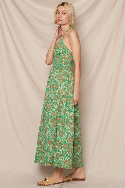 Floral Print Halter Dress with Lurex