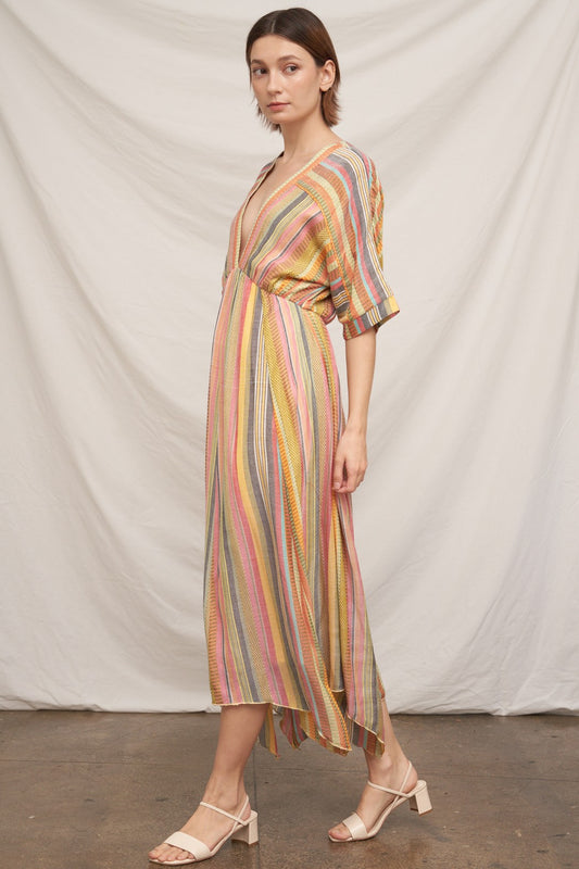 Kimono Sleeve Striped V-neck Dress