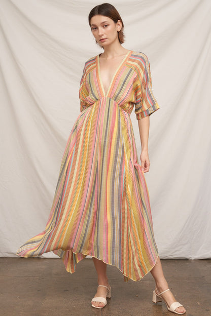 Kimono Sleeve Striped V-neck Dress