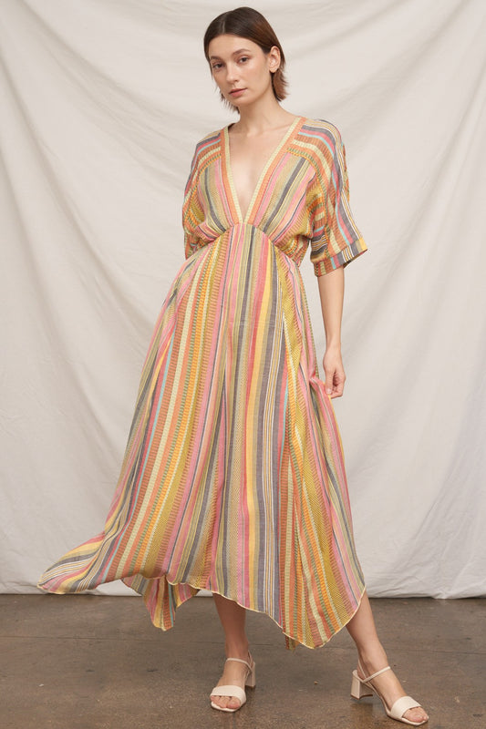 Kimono Sleeve Striped V-neck Dress