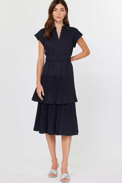 Tiered Midi Dress with Belt