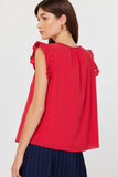 Crochet Sleeve Key Hole Blouse Red