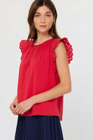 Crochet Sleeve Key Hole Blouse Red