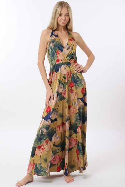 Deep V-Neck Halter Maxi Dress