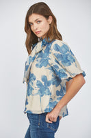 Lantern Sleeve Blouse With Removable Tie
