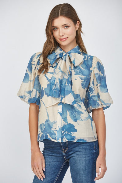 Lantern Sleeve Blouse With Removable Tie