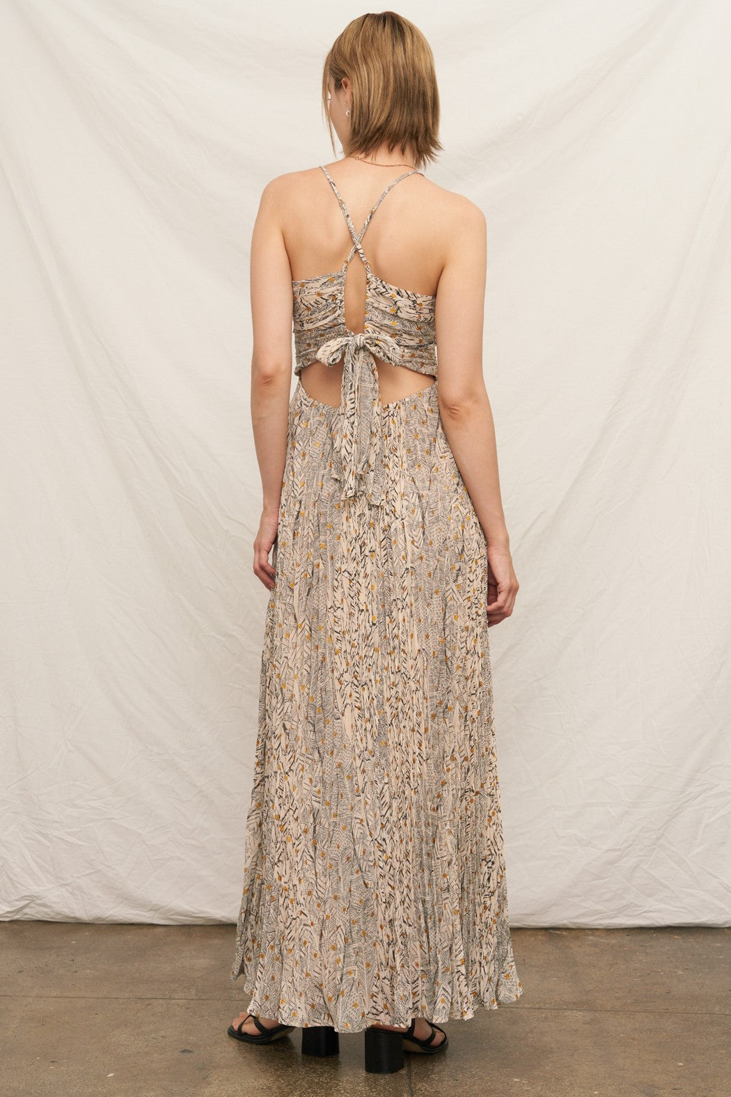 Metallic Cut Out Back Maxi Dress