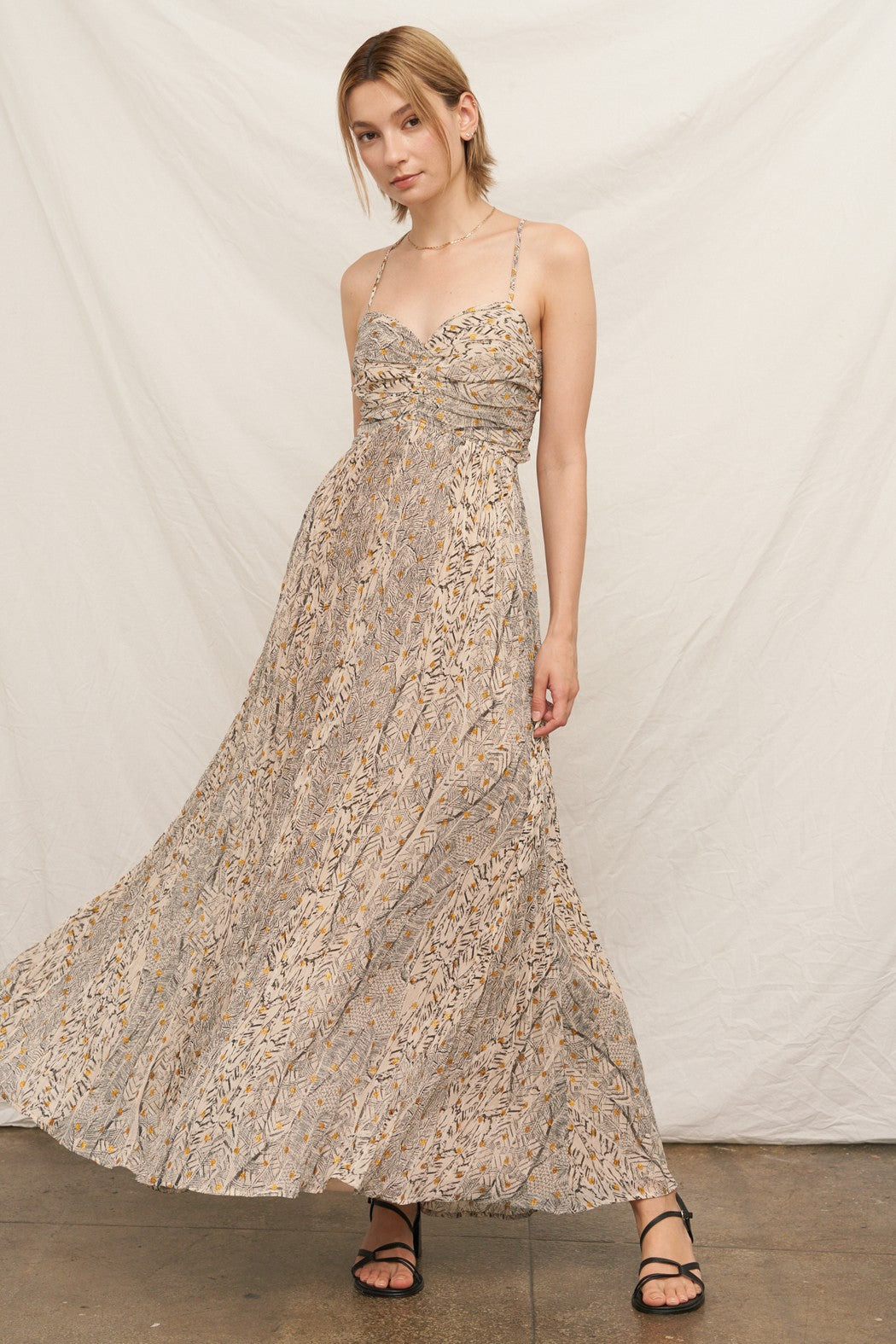 Metallic Cut Out Back Maxi Dress