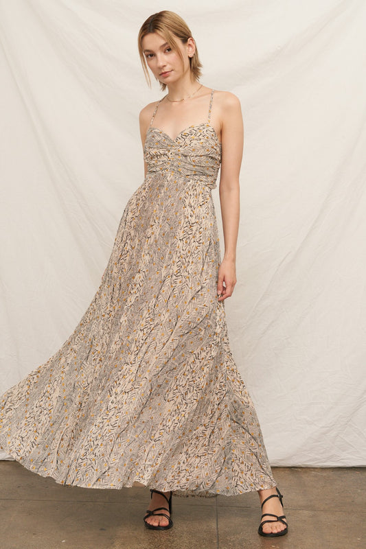 Metallic Cut Out Back Maxi Dress