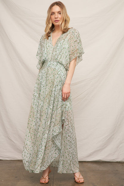 Gauze Maxi Dress With Lurex Sage