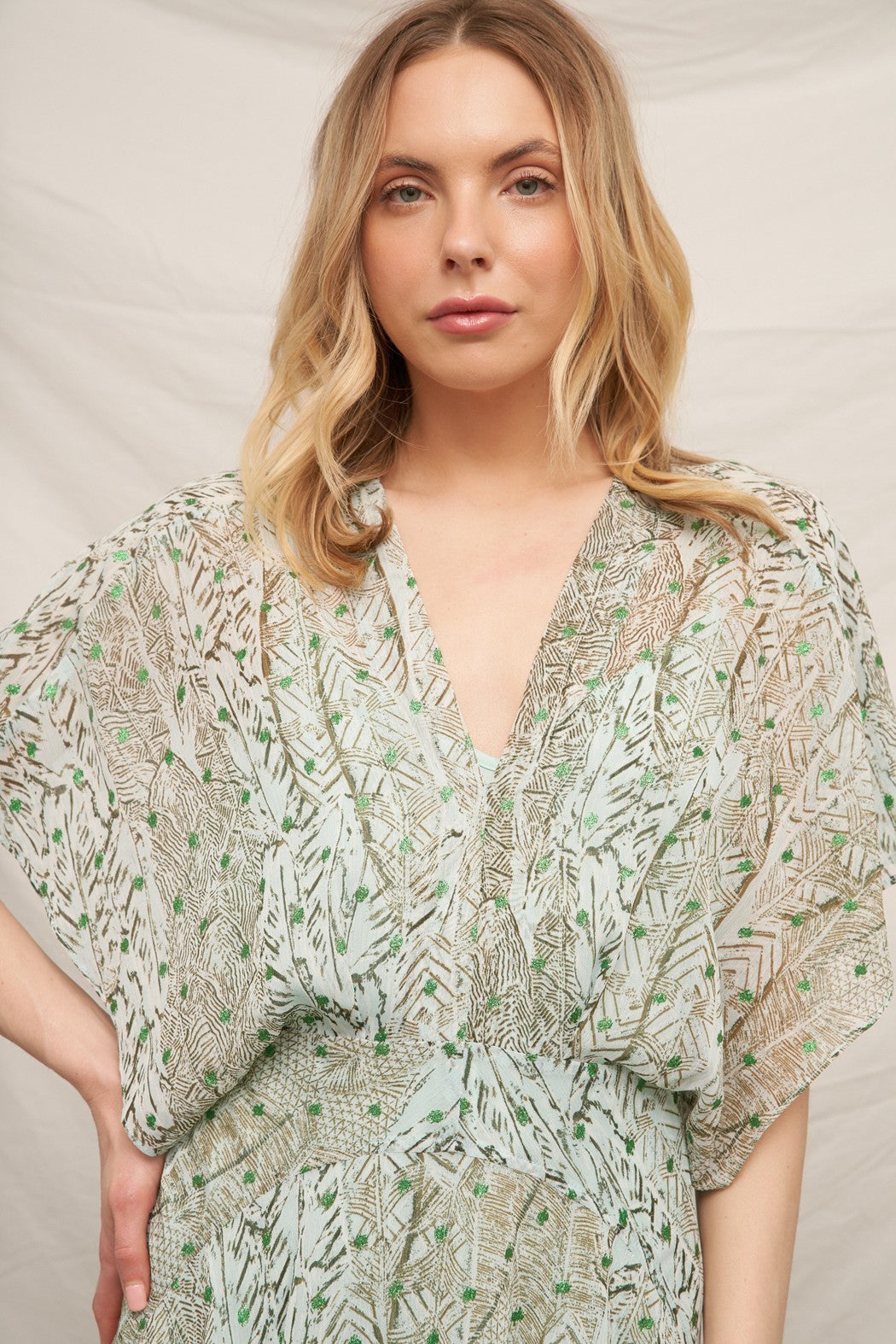 Gauze Maxi Dress With Lurex Sage