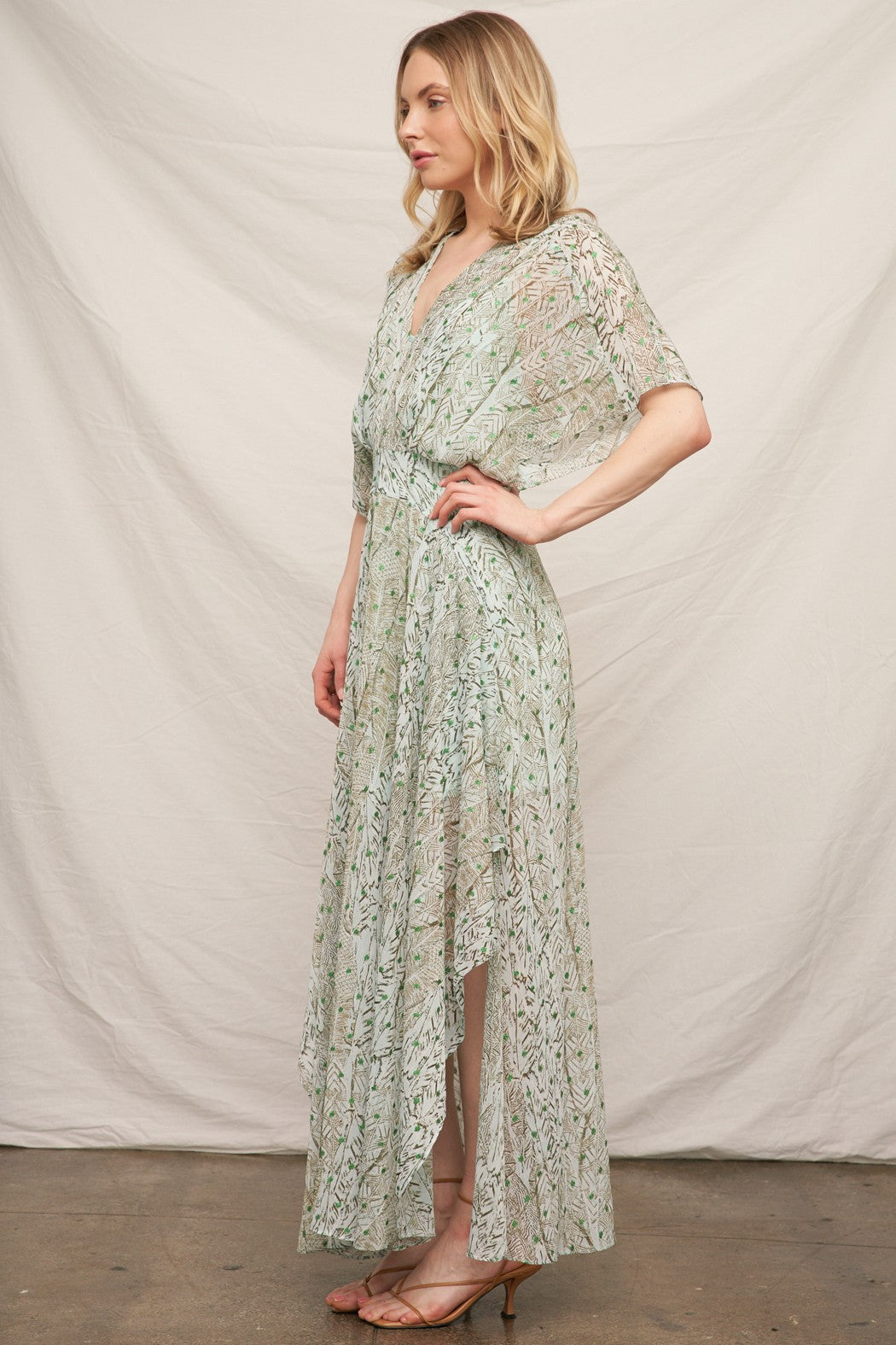 Gauze Maxi Dress With Lurex Sage