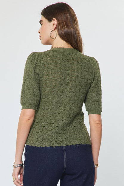 Scalloped Edge Cardigan Olive