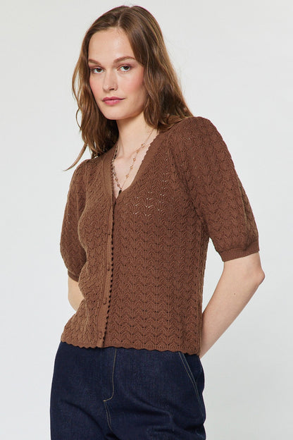 Scalloped Edge Cardigan Brown