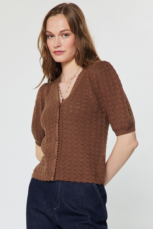 Scalloped Edge Cardigan Brown
