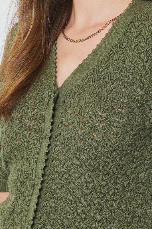 Scalloped Edge Cardigan Olive