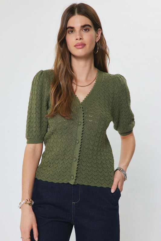 Scalloped Edge Cardigan Olive