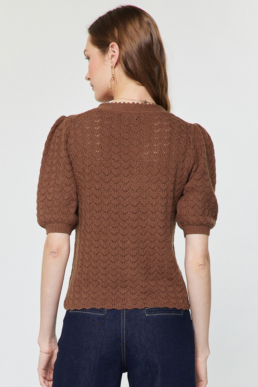 Scalloped Edge Cardigan Brown