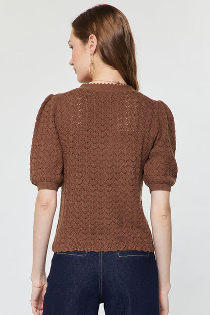 Scalloped Edge Cardigan Brown