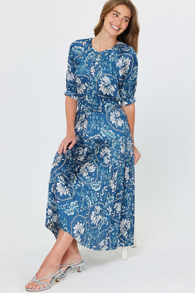 Floral Midi Dress with Pleated Skirt