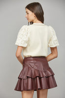 Lace Bubble Sleeve Sweater Cream