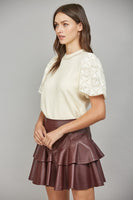Lace Bubble Sleeve Sweater Cream