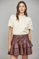 Lace Bubble Sleeve Sweater Cream