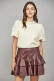 Lace Bubble Sleeve Sweater Cream