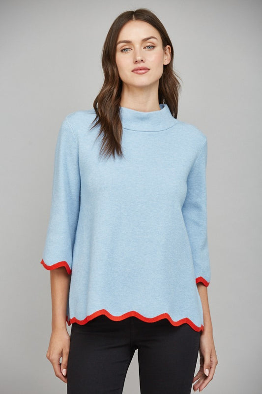 Scallop Edge Mock Neck Sweater