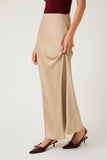 Bias Cut Satin Maxi Skirt Tan