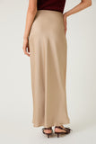 Bias Cut Satin Maxi Skirt Tan